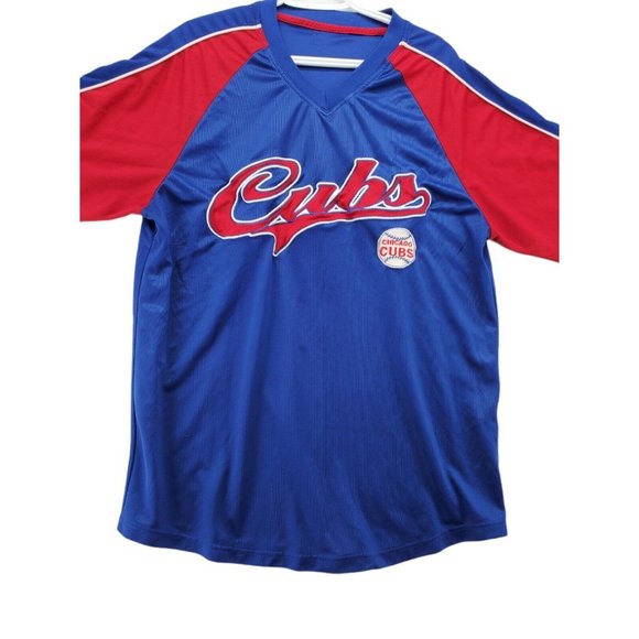 CHICAGO CUBS Shirt Men’s Short Sleeve V-Neck Blue Red Size Large - Picture 4 of 9